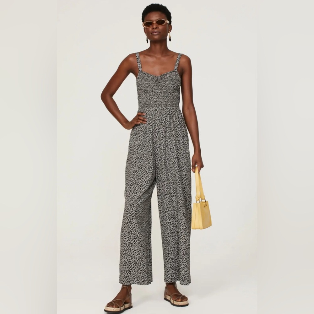 Madewell Black and White Printed Smocked Jumpsuit